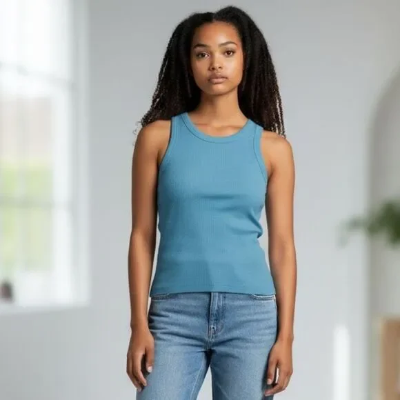 Madewell Women's Sleeveless Ribbed Tank Top Blue Size M - Picture 1 of 8